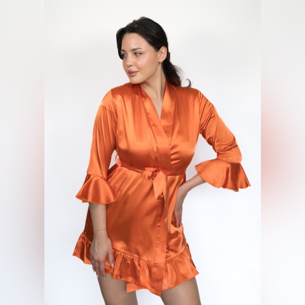 Orange Ruffle Satin Robe - Picture 3 of 3